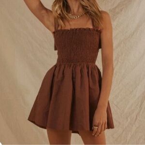 Peppermayo Brown European Towns Linen Mini Dress